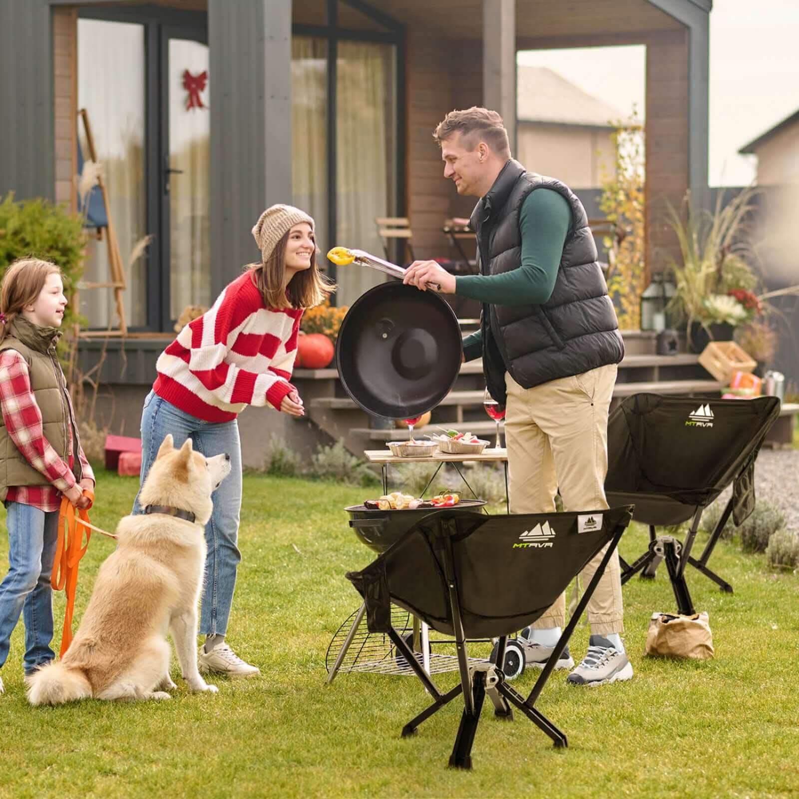 MTRVR Black Aluminum Folding Camping Chair for RV Traveling for Picnics BBQ