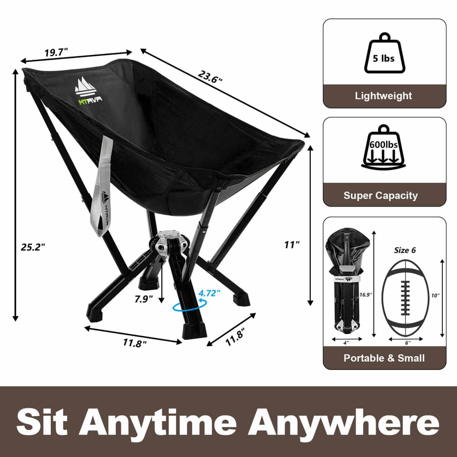 MTRVR Heavy-duty Folding Camp Chair for Adults