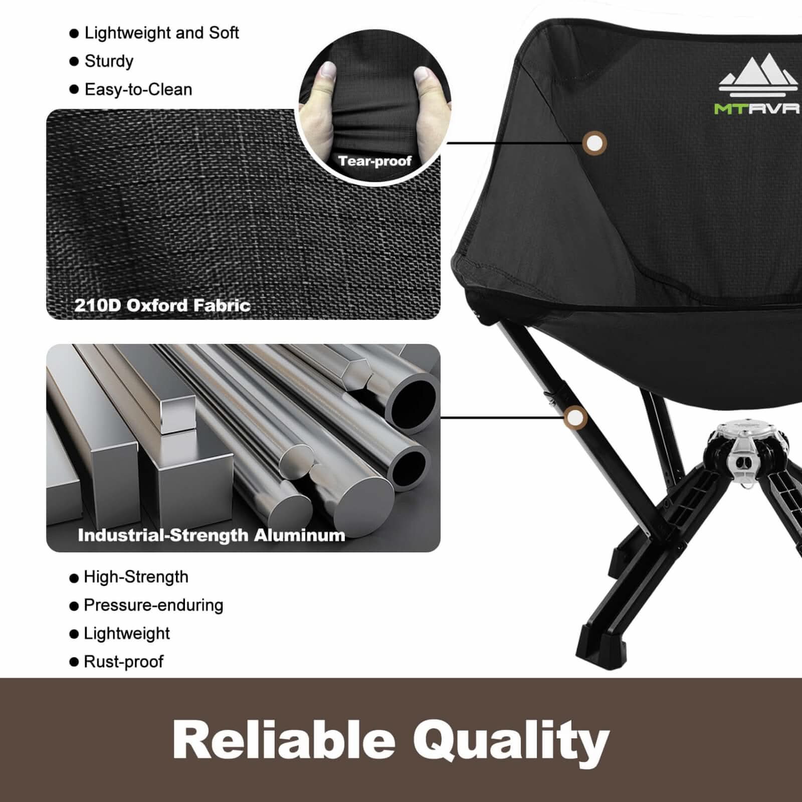 MTRVR Outside Sturdy Folding Lawn Chair for Garden Patio Aluminum Frame Nylon Rubber Feet