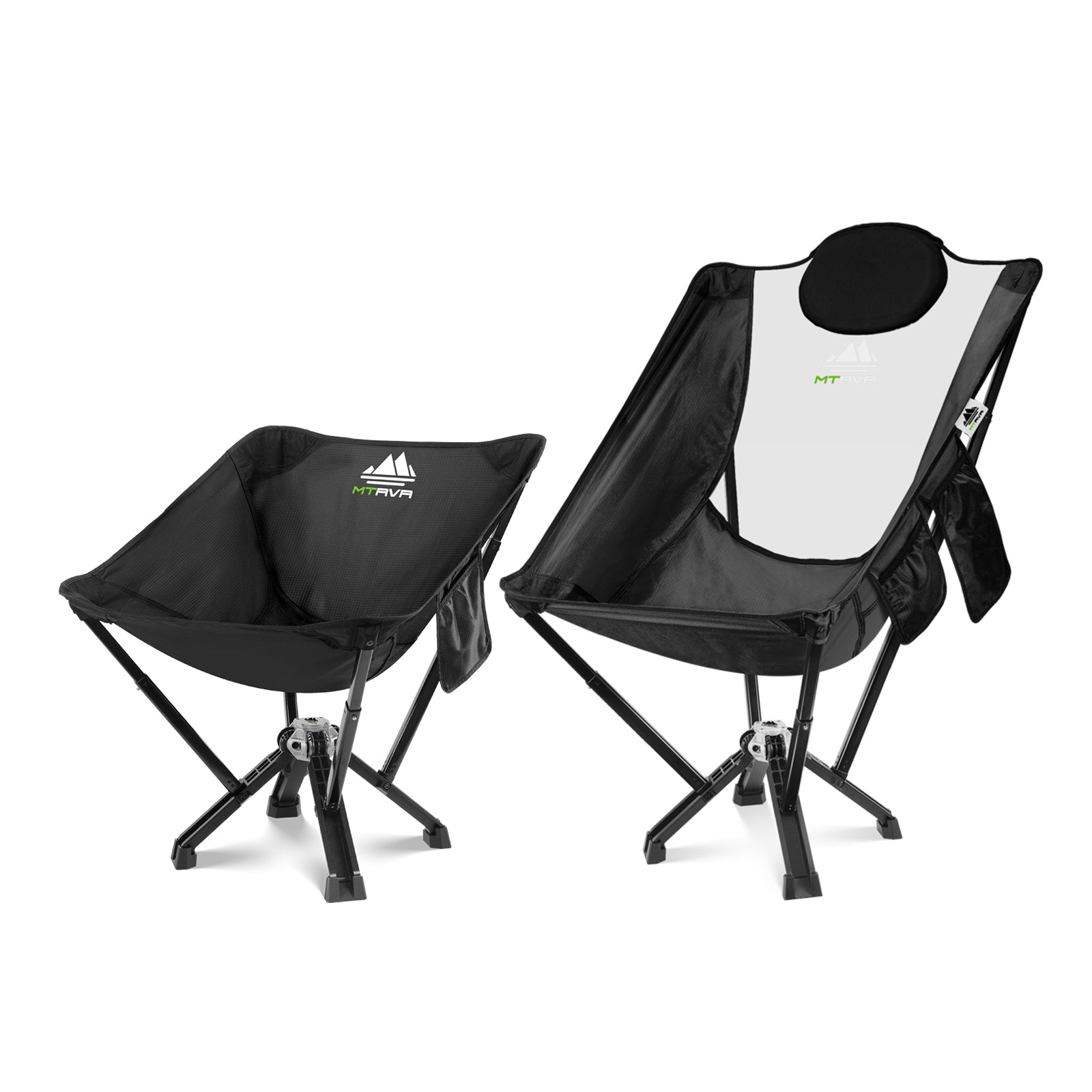 2-Piece Camping Chair Set:Classic Camping Chairs A + High Back Chairs D – Foldable, Ergonomic, Durable for Couples or Solo Trips