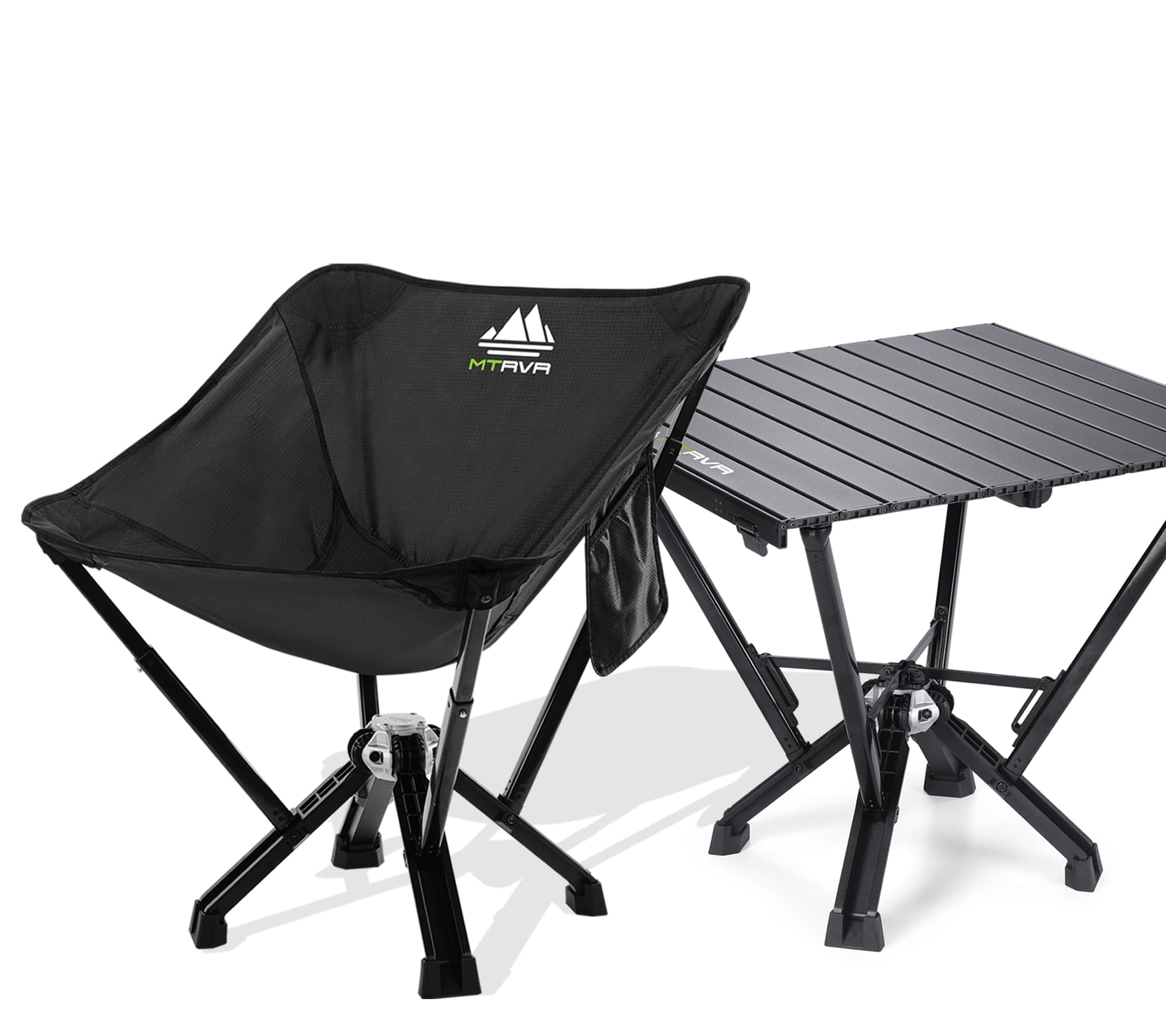 MTRVR Black Folding Camping Chair and Table Set 2 Packs