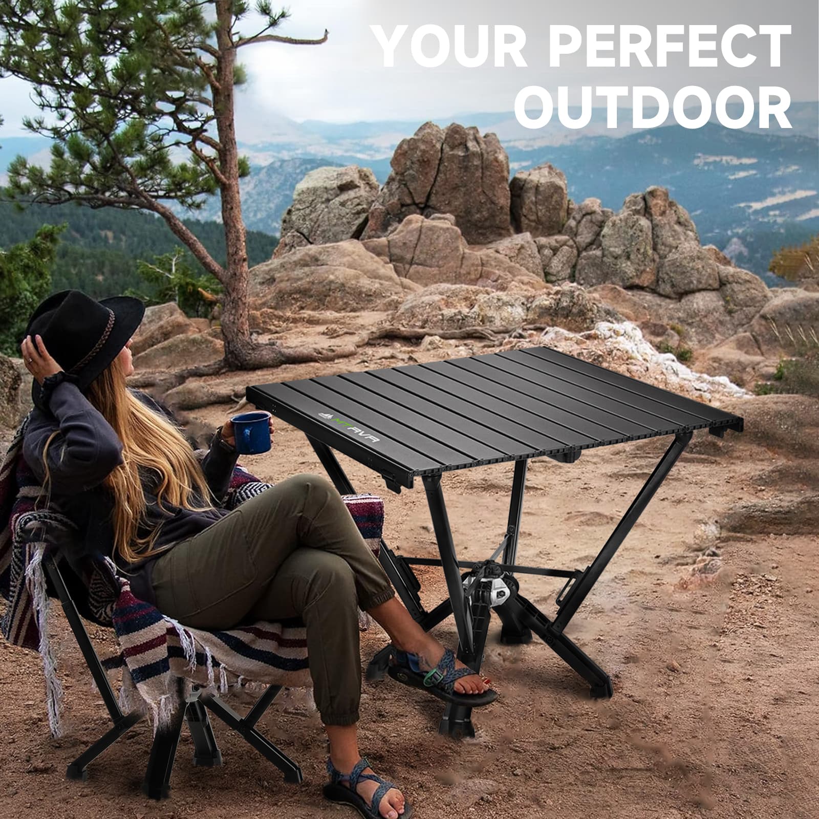 MTRVR Black Metal Study Foldable Beach Tables for Sand