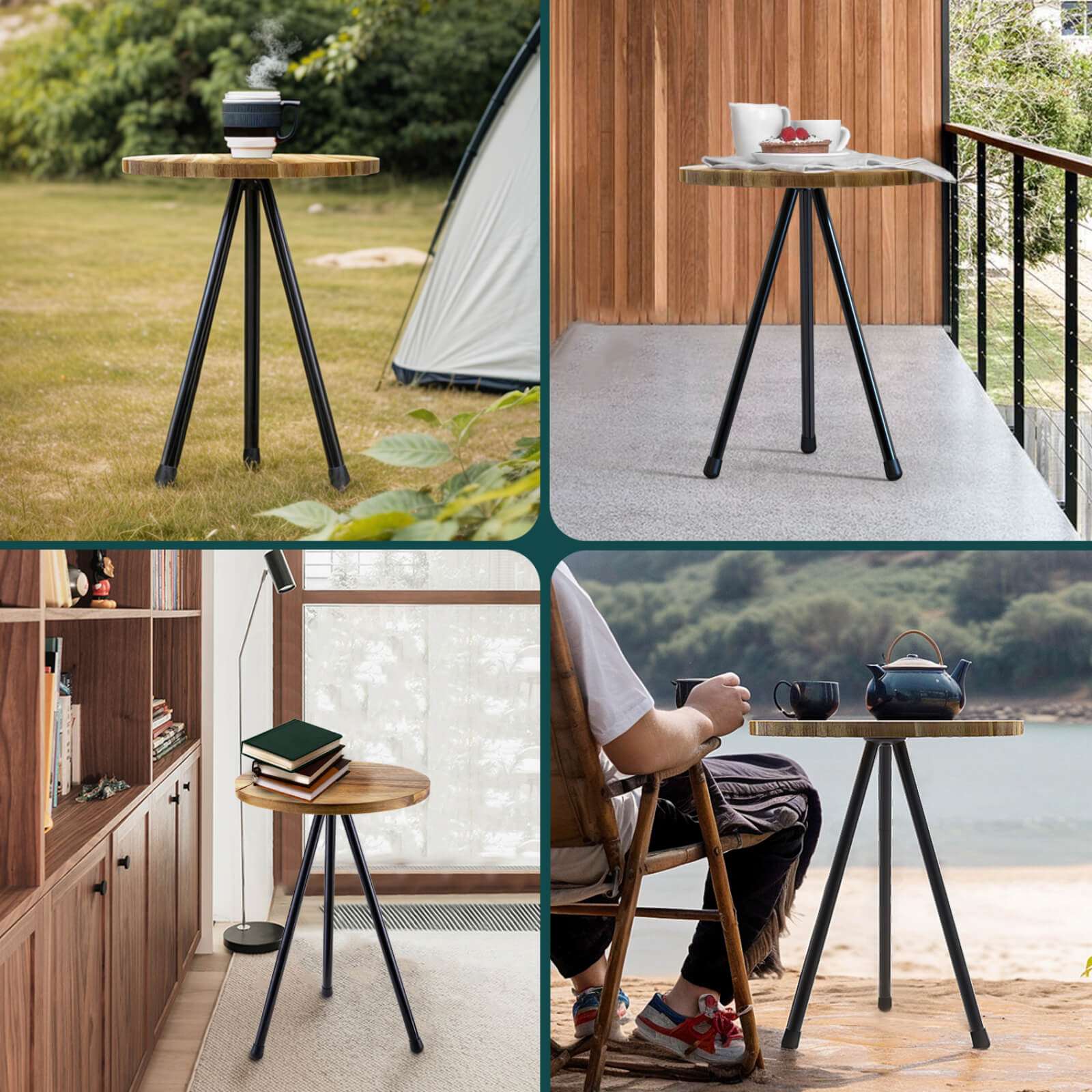 MTRVR Folding Camping Table for Picnic Wood Round