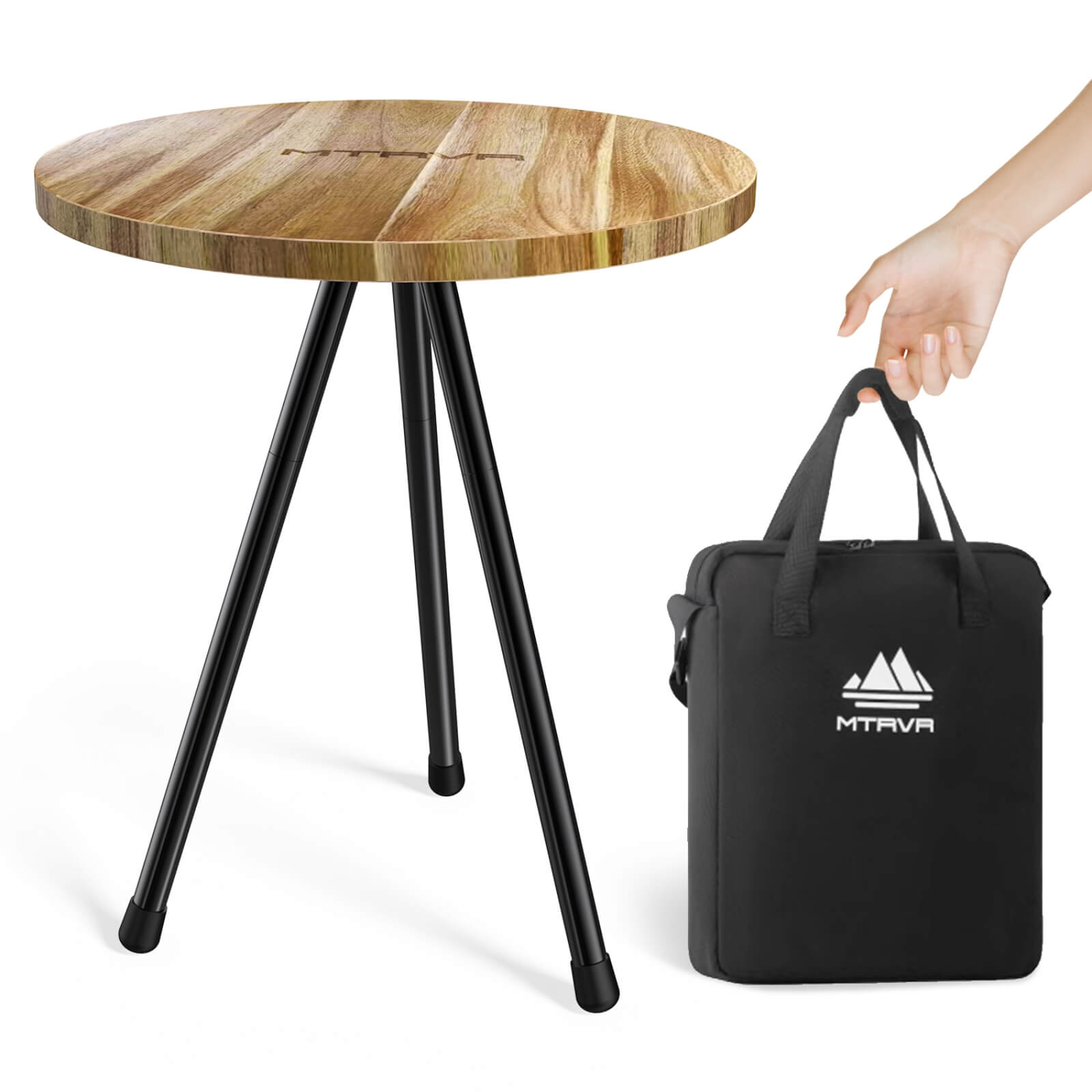MTRVR Round Wood Camping Table with Storage